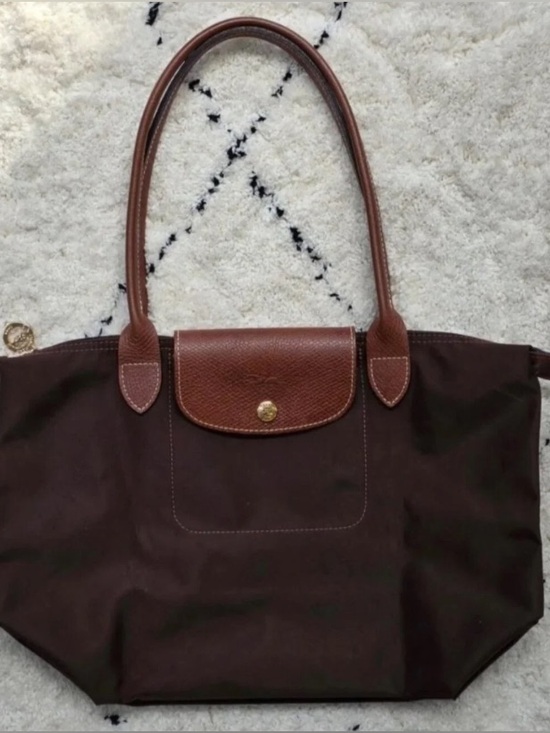 Longchamp Handbags - Longchamp Le Pliage Large Brown Nylon Long Handle Tote Bag